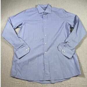 Eton Contemporary Men’s 42/16.5 Blue White Plaid Long Sleeve Button Front Shirt